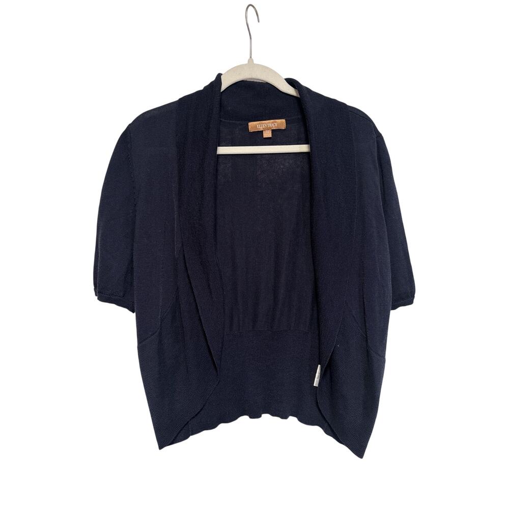 Ellen Tracy Navy Blue Short Sleeve Cardigan Medium